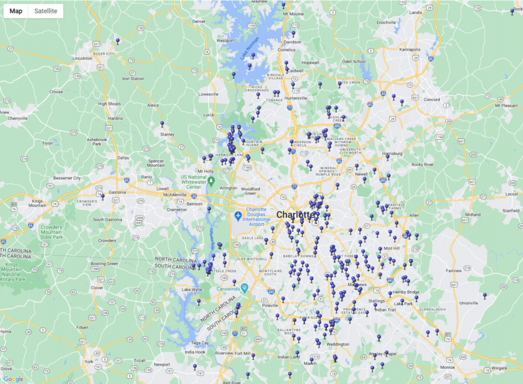 EXTERIOR CLEANING IN CHARLOTTE NC map